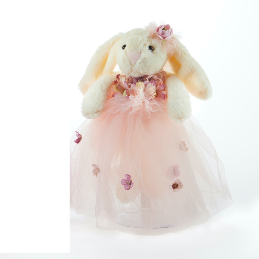 Soft Plush Bunny Rabbit Doll  w Pink Flower Dress  11"  New